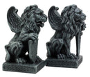 Ebros Stoic Notre Dame Roaring Lion Heart Sword & Shield Bearer Gargoyle Figurine Set