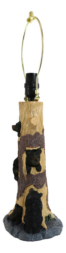 Rustic Black Bear Cubs Peekaboo Climbers by A Tree Table Lamp Statue With Shade