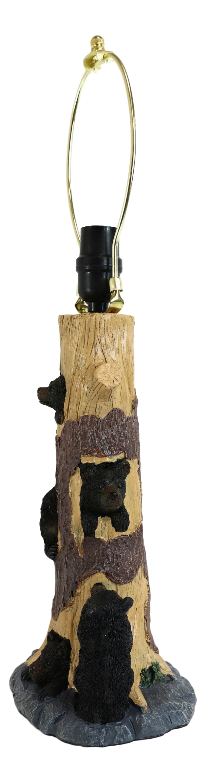 Rustic Black Bear Cubs Peekaboo Climbers by A Tree Table Lamp Statue With Shade