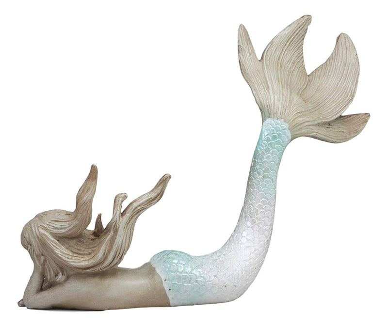 Ebros Large Art Nouveau Siren Mermaid Laying On The Sea Floor with Sea Shell Figurine 11" Long Fantasy Coastal or Nautical Decor Statue