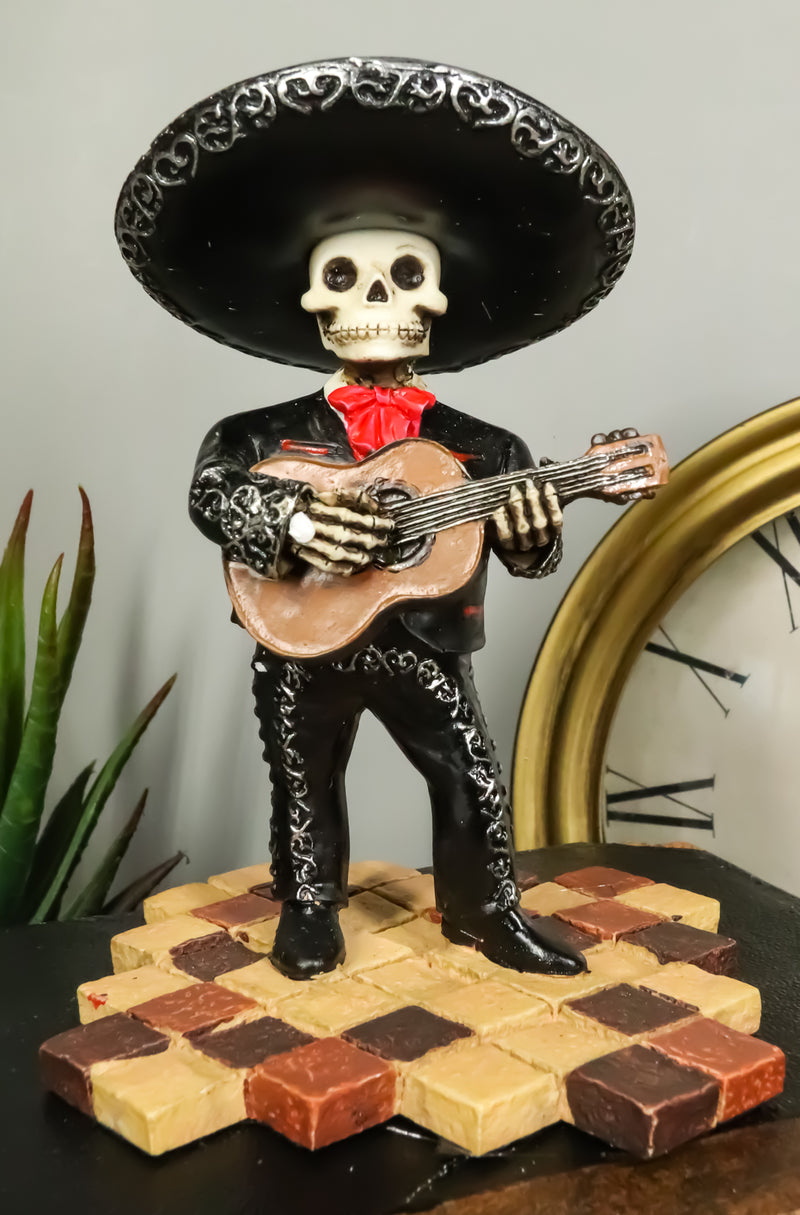 Traditional Folk Mariachi Band Black Skeleton Guitarist Statue Day Of The Dead