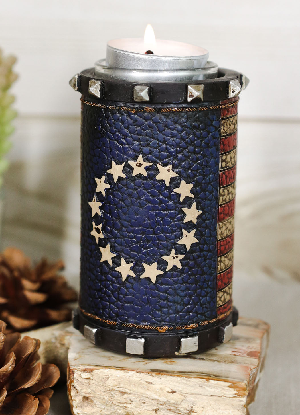 Ebros Western Patriotic Betsy Ross American Flag Decorative Votive Candle Holder