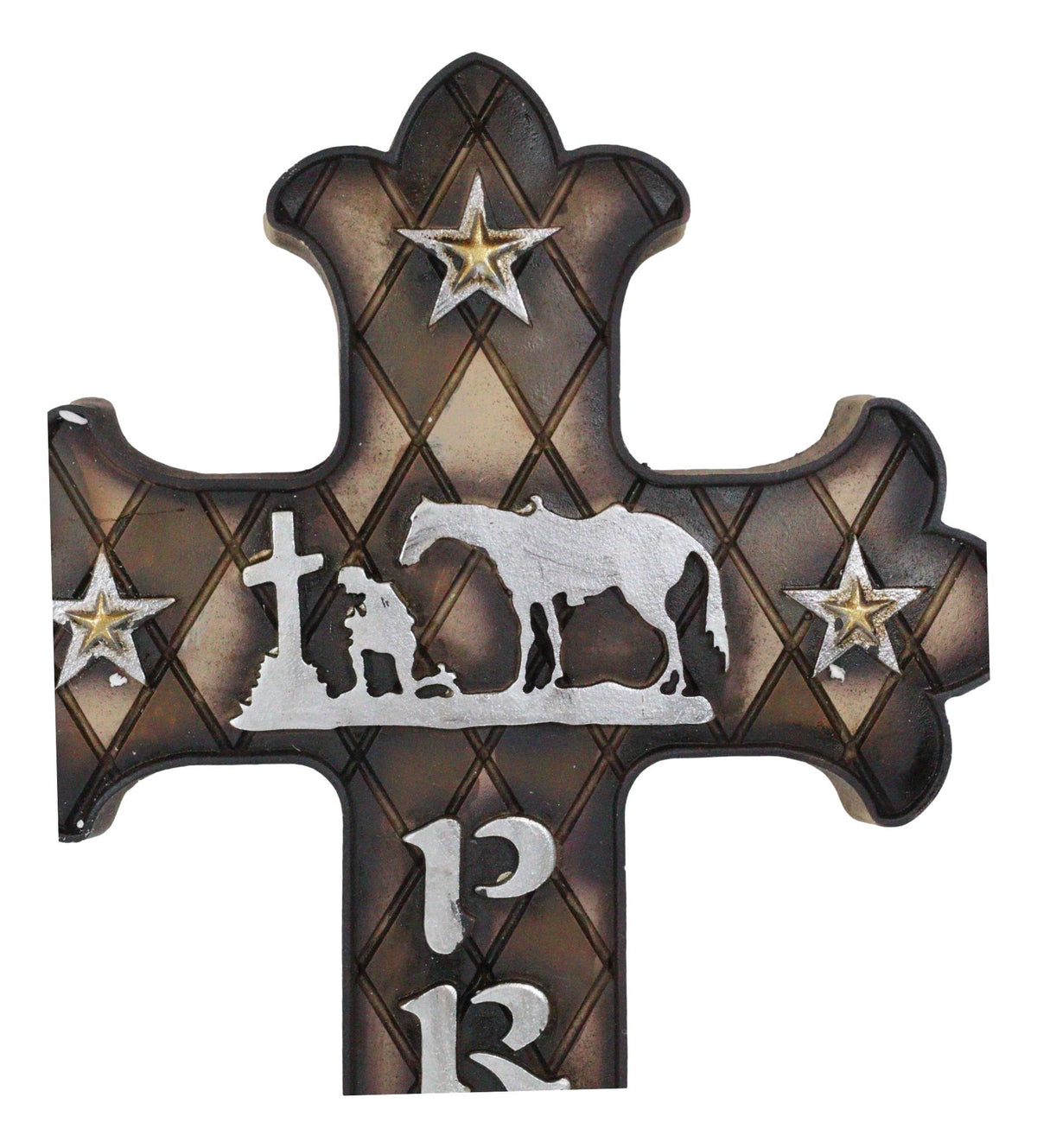Western Kneeling Cowboy With Horse In Prayer At Calvary Fleur De Lis Wall Cross