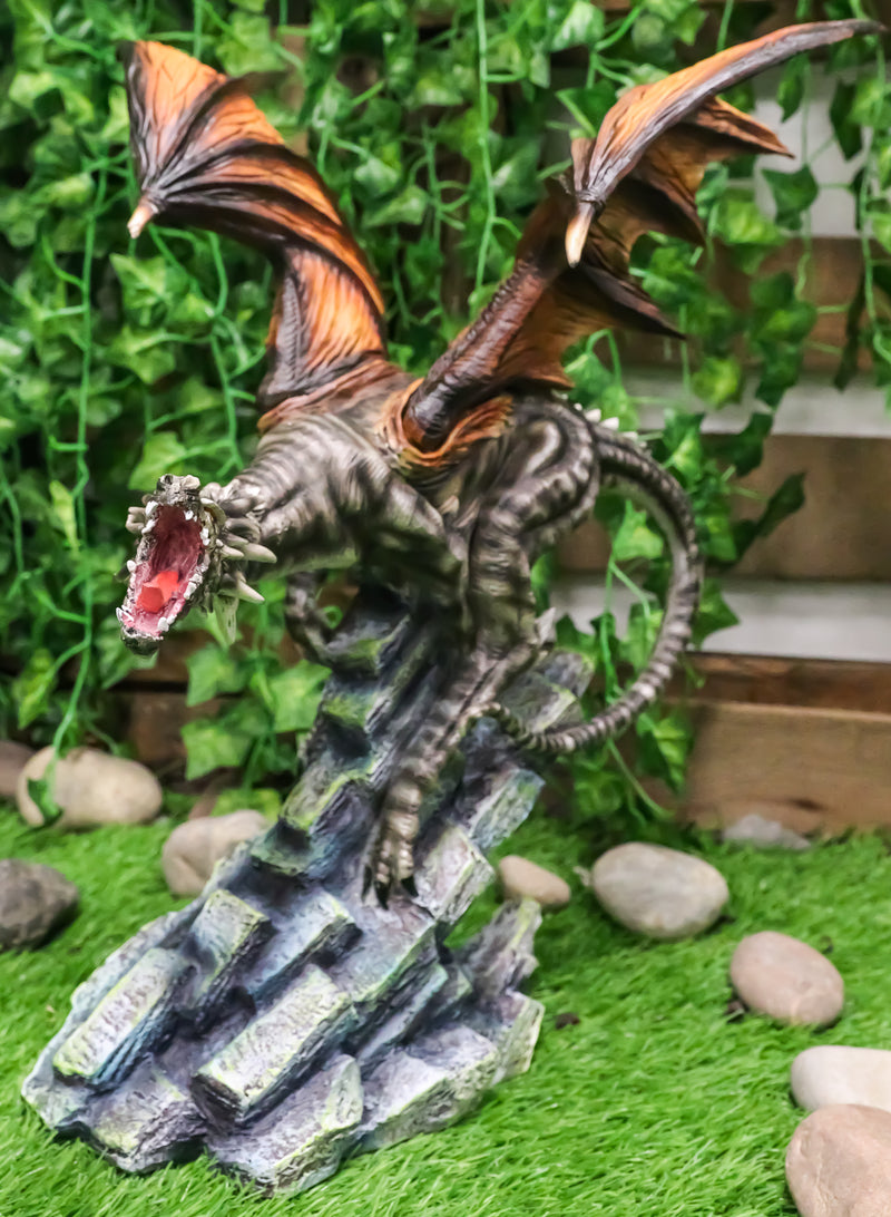 Ebros Large Flying Striped Dragon Over Frozen Rocks Statue Mythical Fantasy Figurine