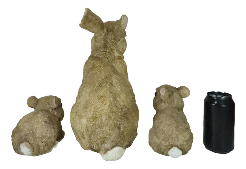 Set Of 3 Whimsical Mother Bunny Rabbit With 2 Babies Fairy Garden Figurines