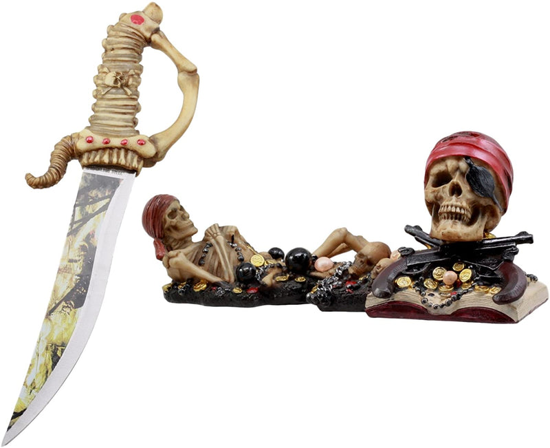 Ebros Pirate Buccaneer Skeletons Letter Opener Figurine Set With Dagger Knife