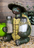 Ebros Slow Seasons Camping Turtle With Wicker Hat Salt And Pepper Shakers 7"H