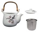 Japanese Design Pink Cherry Blossoms Sakura Porcelain White Tea Pot And Cups Set