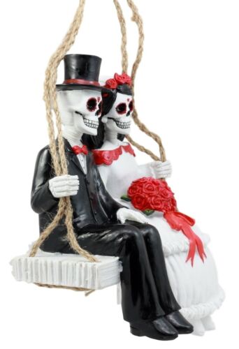 Ebros Day Of The Dead Wedding Swingers Skeleton Bride & Groom On Rope Swing Figurine - Ebros Gift