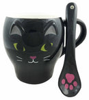 Feline Black Kitty Cat Ceramic Mug Coffee Cup With Spoon Home & Kitchen 12oz