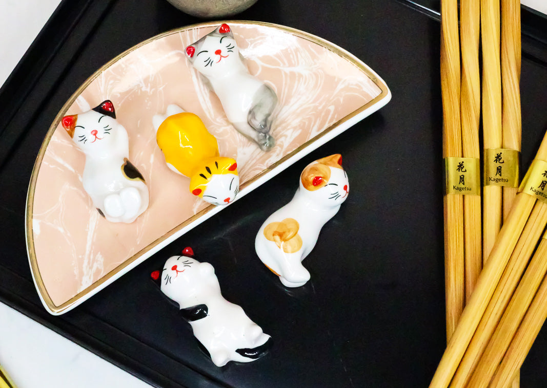 Colorful Calico Feline Kitty Cats Set of 5 Chopsticks And Flatware Holder Rests - Ebros Gift