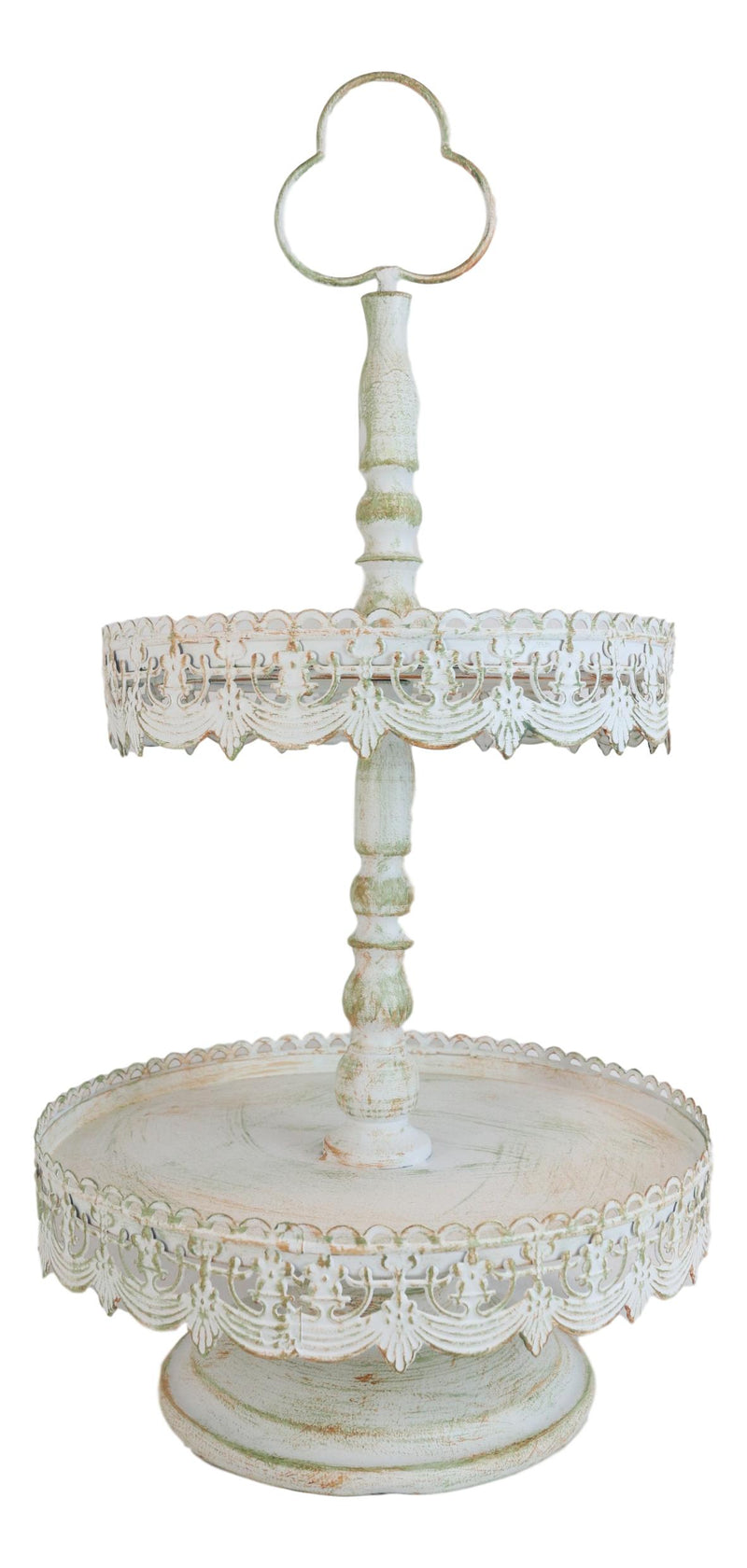 Rustic French Country 2 Tiered Dining Tabletop Metal Food Serving Platter Tray