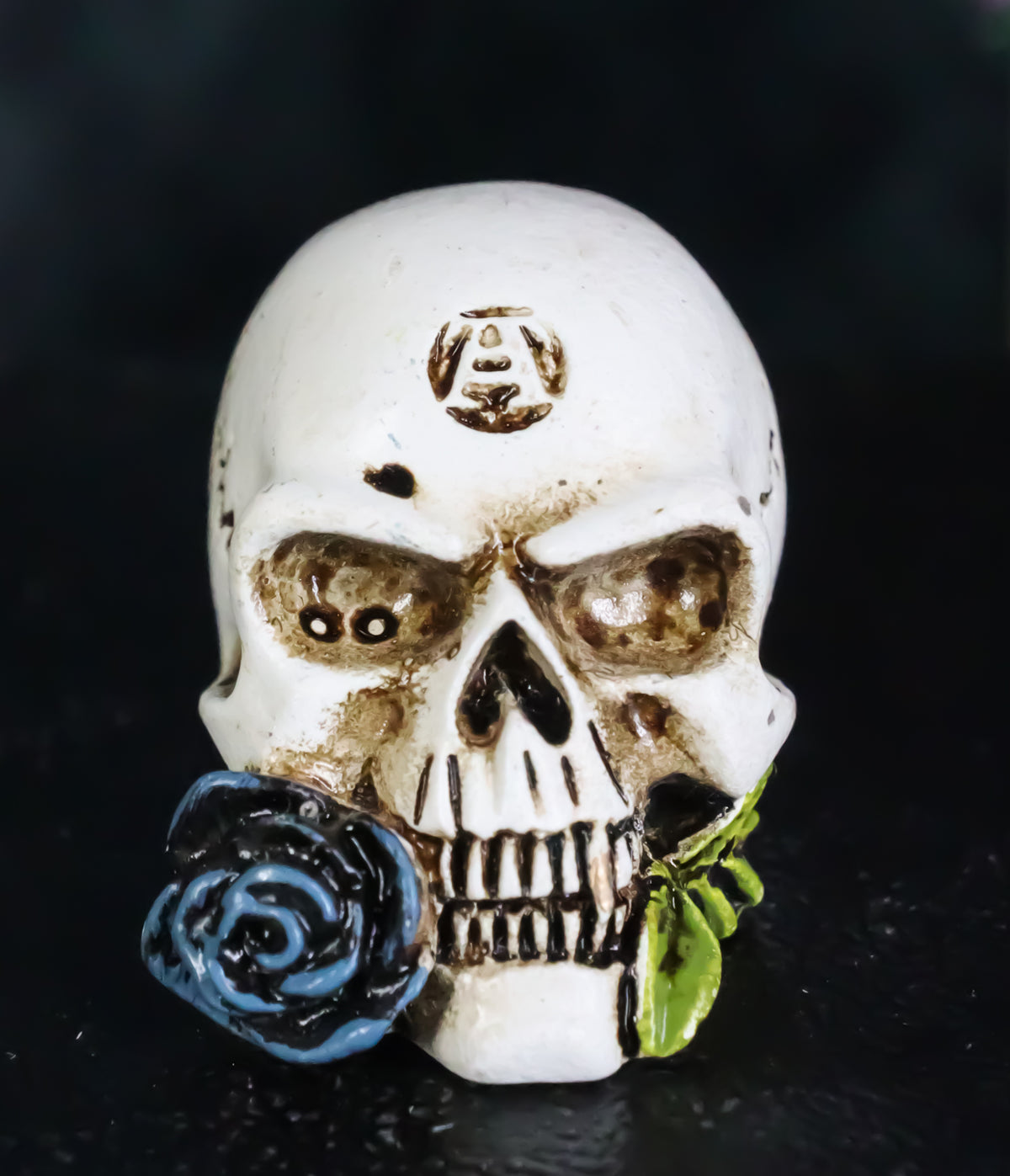 Gothic Tango Vampire Skull Biting Black Rose Stalk Mini Dark Alchemy Figurine