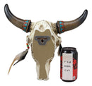 Ebros 12.5" Wide Western Southwest Steer Bison Buffalo Bull Cow Horned Skull Head with Faux Turquoise Diamond and Dream Catcher Feathers with Beads Wall Mount Decor - Ebros Gift