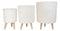 Set of 3 Contemporary White Fiber Clay Cylindrical Planter Pots With Wooden Feet