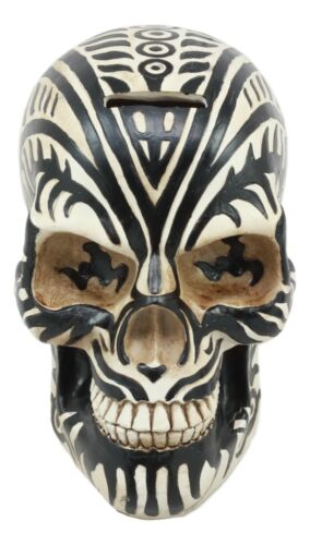 Tribal Tattoo Haka Warrior Maori Skull Money Bank Statue Ossuary Gothic Skeleton