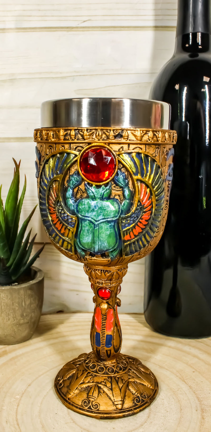 Ebros Ancient Egyptian Winged Scarab Wine Goblet In Hieroglyphic Design 6oz 7"H