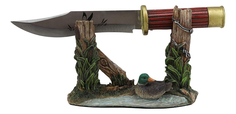 Ebros Rustic Duck Mallard By Barb Fenced Pond Knife Display Holder Statue Set