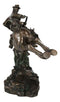 Rustic Western Rodeo Cowboy Riding On Galloping Wild Mustang Horse Figurine