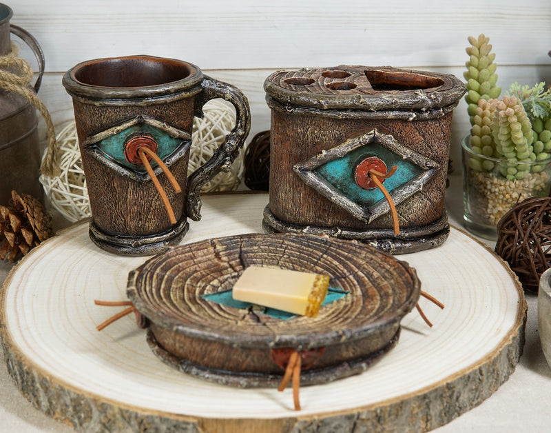 Country Western Faux Branch Wood Tumbler Cup Soap Dish and Toothbrush Holder Set