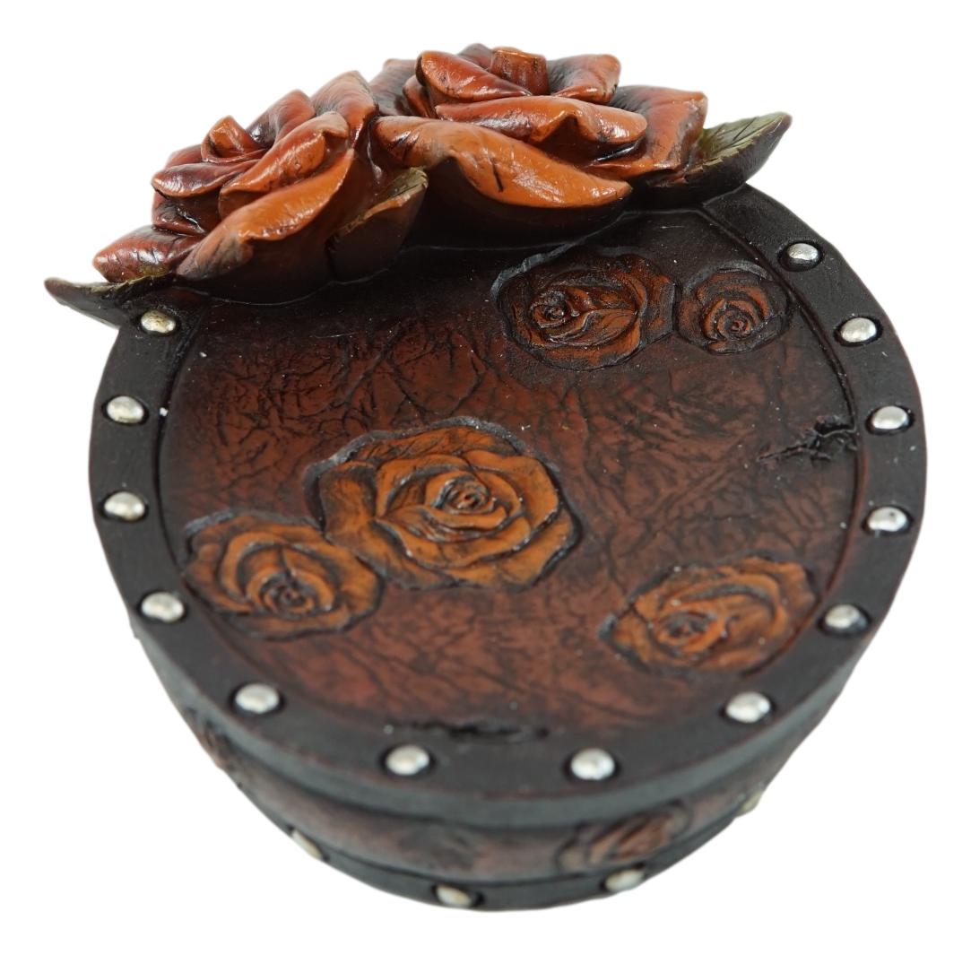 Rustic Western Faux Leather 3D Roses Tumbler Cup Soap Dish Toothbrush Holder Set