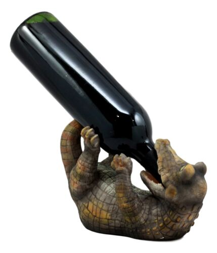 Comical Thirsty Alligator Wine Holder Figurine 8.75"H Prehistoric Reptile Party