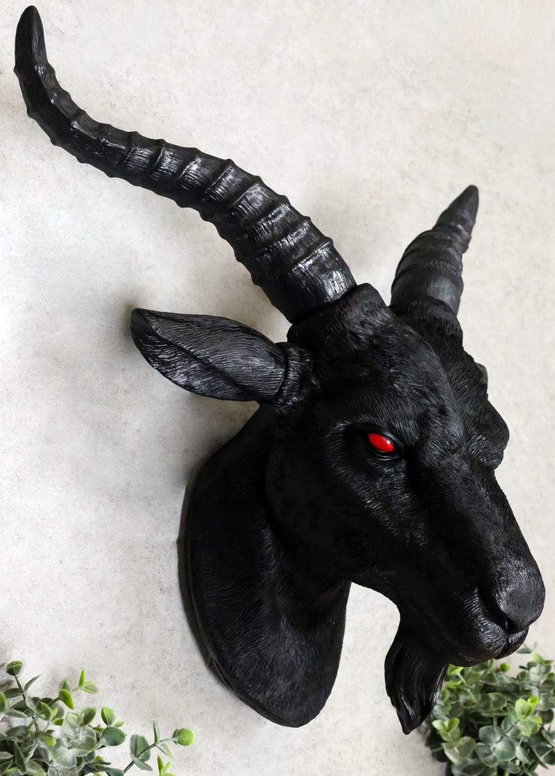 Ebros Large 18.5" Wide Black Goat With Red Eyes Wall Sculpture Hanging Plaque - Ebros Gift