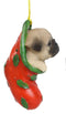 Teacup Pug Puppy Dog In Red Holly Sock Christmas Tree Small Hanging Ornament