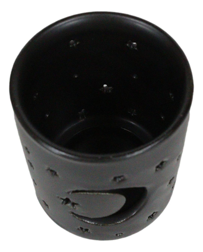 Wicca Mystical Moon And Stars Cutout Ceramic Black T-Light Votive Candle Holder