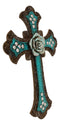 Vintage Rustic Turquoise Tuscan Rose Of Sharon Flower Wall Cross Christian Decor