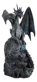 Elemental Quiksilver Bifrost Dragon Guarding LED Light Blue Crystal Cave Statue