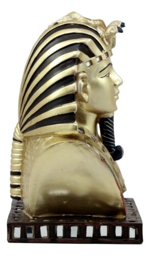 Golden Mask of King Tut Statue 8"H Egyptian Pharaoh Vulture and Cobra Crown Bust - Ebros Gift