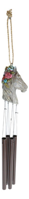 Western Faux Stone Horse Bust With Colorful Flowers Wind Chime Garden Patio