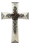 Ebros Gift Rustic Southwest Fleur De Lis with Silver Roses of Sharon and Scroll Art Wall Cross Decor Plaque Vintage Design Hanging Sculpture 13.5" High Decorative Crosses