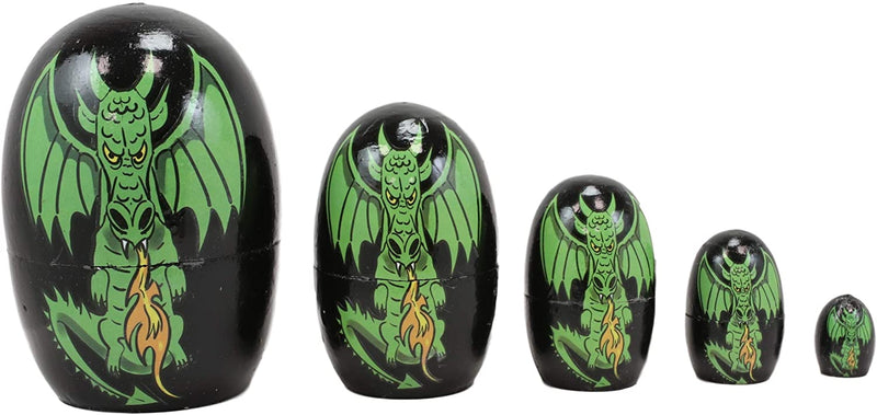 Ebros 5 Piece Set Green Fiery Dragon Nesting Dolls Matroyshka Wooden Figurine