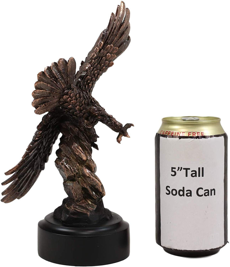 Ebros 9.25" Tall Wings of Glory Swooping Broad Winged Bald Eagle by Cliff Rocks Statue Bronze Electroplated Resin Figurine with Base USA Patriotic Home and Office Decor Flying Wild Life Eagles