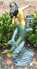 Ebros Mermaid with Dolphin Holding Candle Lantern Statue Candleholder Garden