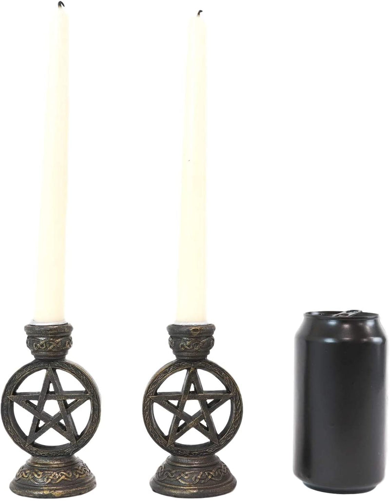 Set of 2 Wicca Pentagram Pentacle In Circle Taper Candle Or Cone Incense Holders