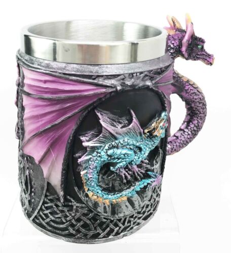 Ebros Conception Blue Fire Purple Dragon Beer Stein Tankard Coffee Cup Mug 12oz