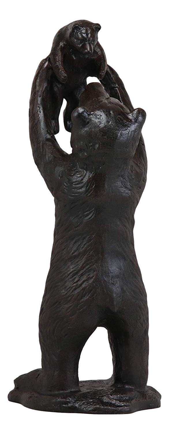 Ebros 16.25" High Aluminum Whimsical Black Momma Bear Lifting Her Cub Statue Rustic Wildlife Forest Western Cabin Decor Bears Family Bear Hugs and Kisses Figurine - Ebros Gift