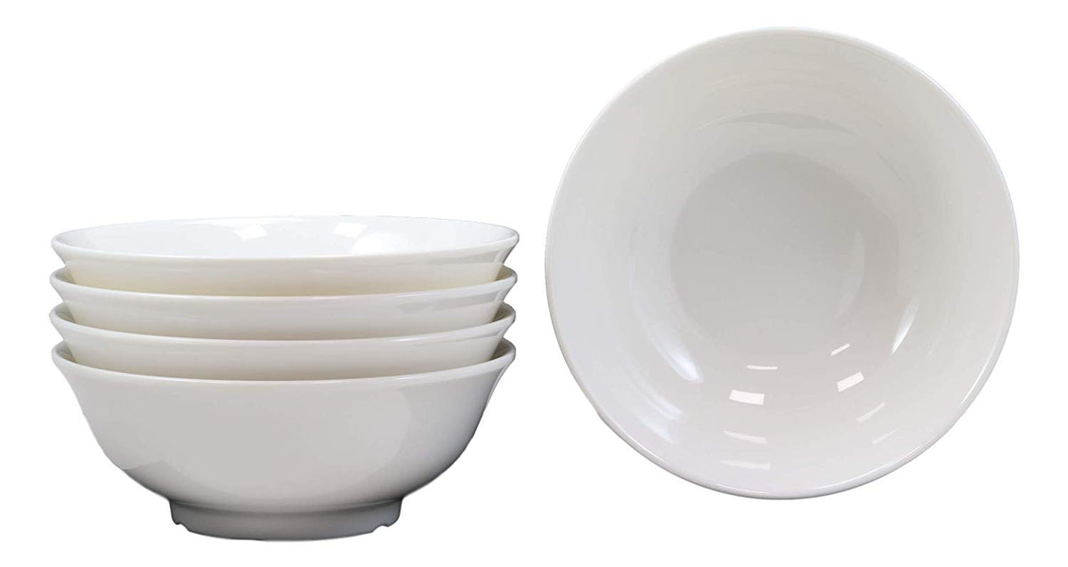 Ebros Gift Restaurant Supply Contemporary Round White Jade Melamine Large Ramen Udon Pho Wonton Soup Bowls 8.25" Diameter 44oz Ideal Bowl for Salad Mixes Pasta Rice Home Kitchen Dining (5)