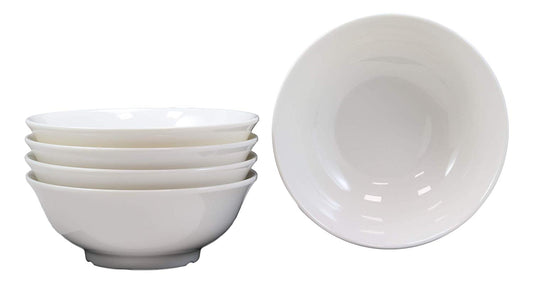 Ebros Gift Restaurant Supply Contemporary Round White Jade Melamine Large Ramen Udon Pho Wonton Soup Bowls 8.25" Diameter 44oz Ideal Bowl for Salad Mixes Pasta Rice Home Kitchen Dining (5)