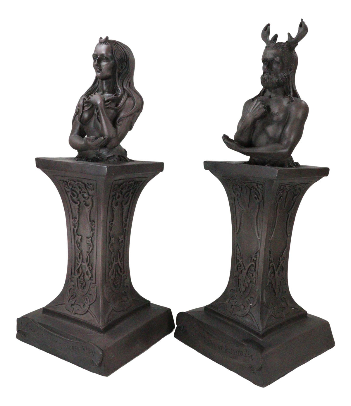 Wiccan Deity Horned God And Crescent Celestial Moon Goddess Herm Bust Sculpture - Ebros Gift