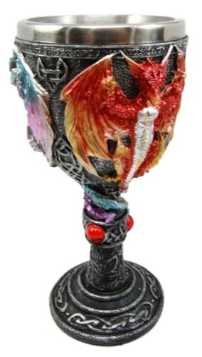 Ebros Large Winged Red Purple Blue Triad Dragon Wine Drink Goblet Cup Chalice