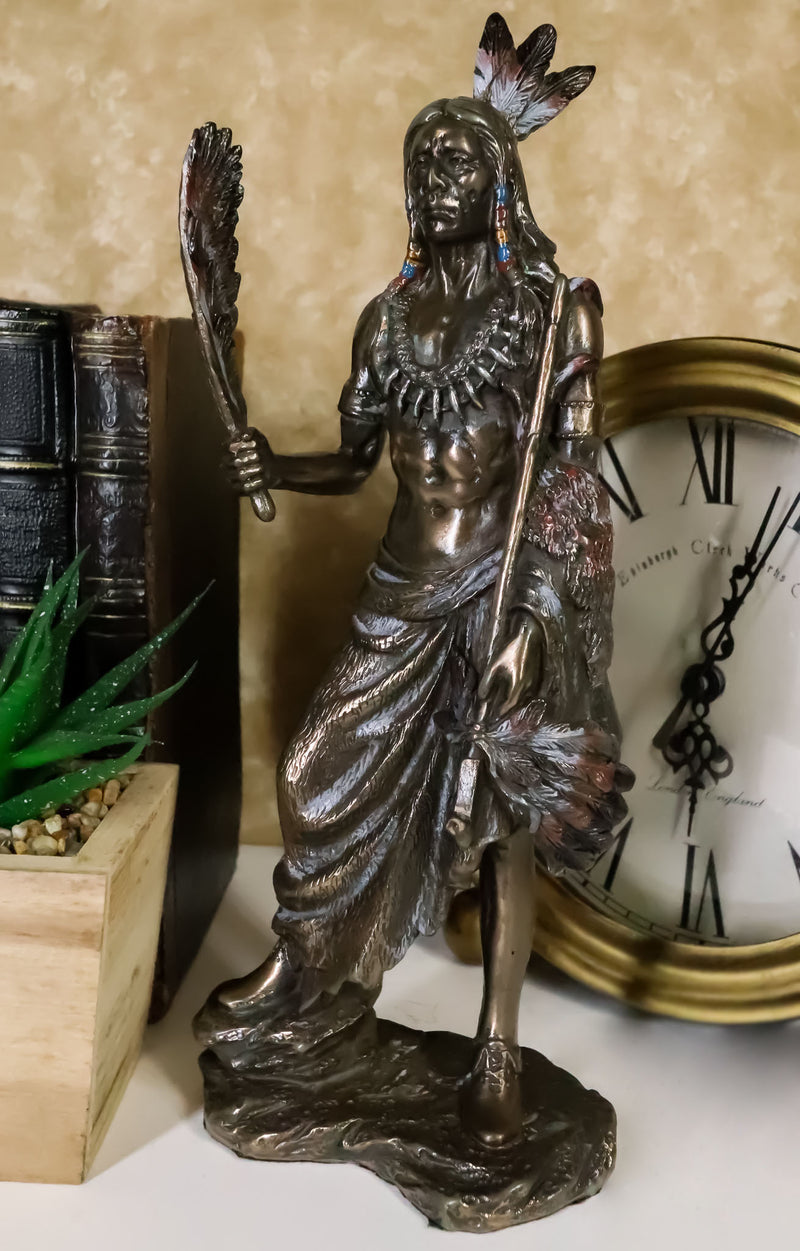 Ebros Native American Indian Eagle Warrior With Feather & Ceremonial Pipe Figurine