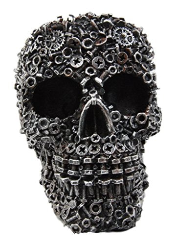 Ebros Junkyard Mechanic Gears Nuts Bolts And Screws Hardware Skull Decorative Figurine - Ebros Gift