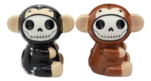 Ebros Furrybones Twins Voodoo Skeleton Monkeys Ceramic Salt Pepper Shakers Set
