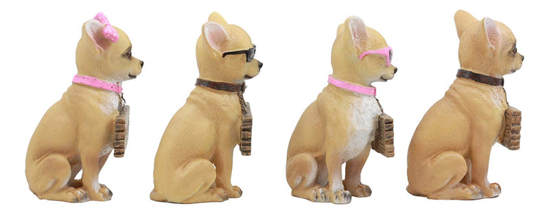 Ebros Set of 4 Adorable Tea Cup Chihuahua Dog Holding Humorous Signs Small Figurines 4.25"Tall
