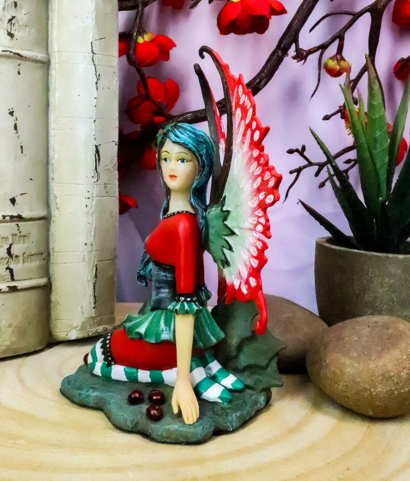 Ebros Amy Brown Christmas Red English Holly Berry Elf Fairy Figurine Holiday Fae Pixie
