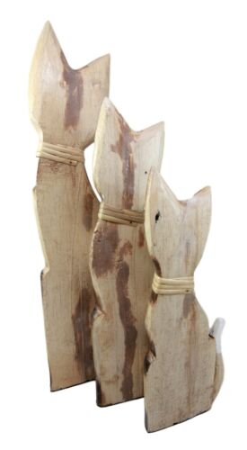 Balinese Wood Handicraft Striped Feline Cat Family Set of 3 Figurines 20"H